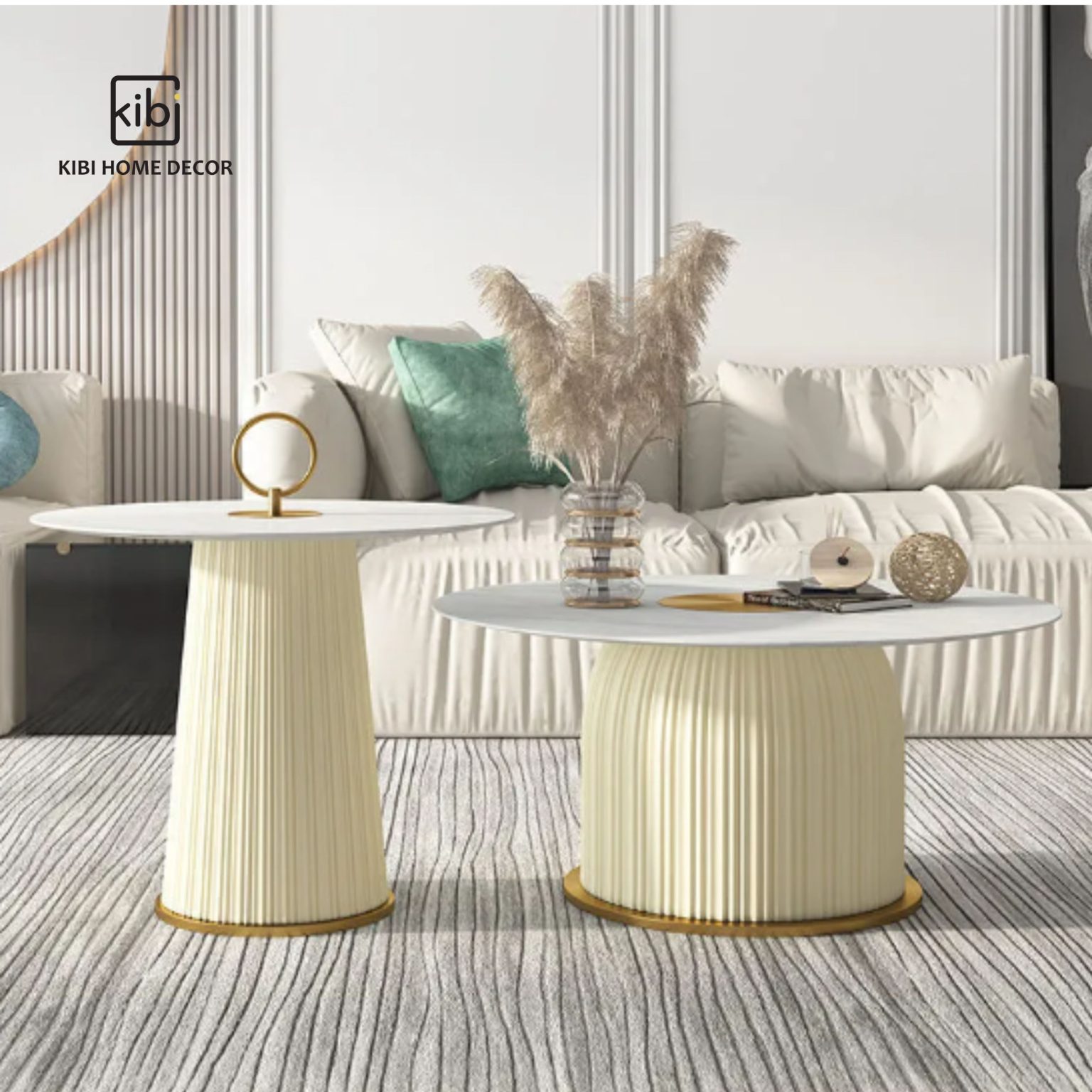 BỘ BÀN TRÀ SOFA MẶT KÍNH ĐÔI HÌNH TRÒN  - SUNSET
