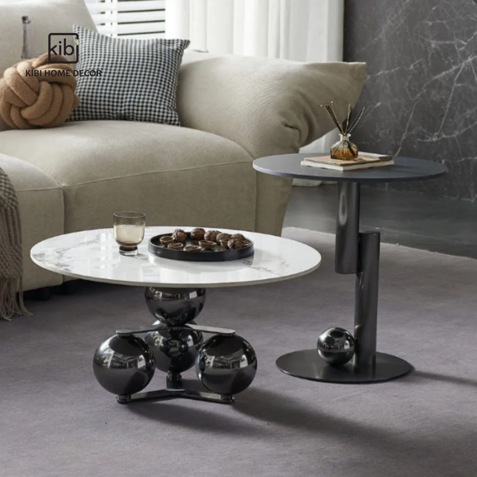 Bộ bàn trà sofa Morden Round mặt đá sang trọng