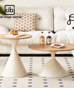 Bàn trà đôi tròn mặt gỗ KB08