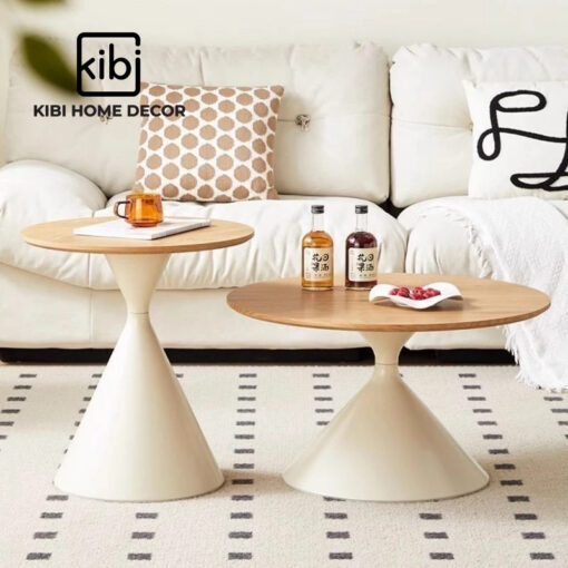 Bàn trà đôi tròn mặt gỗ KB08
