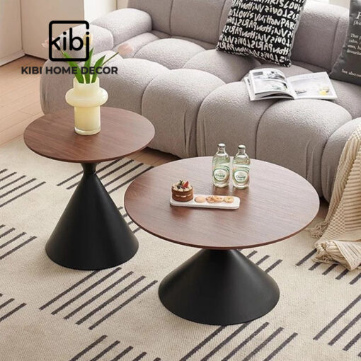 Bàn trà đôi tròn mặt gỗ KB08 - Hình ảnh 5