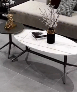 Bàn trà đôi Elip mặt đá KB04
