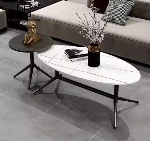 Bàn trà đôi Elip mặt đá KB04