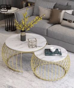 Bàn trà đôi tròn mặt đá KB02