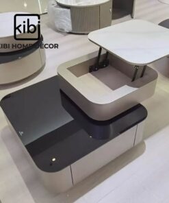 Bàn trà xoay đôi thông minh gỗ mặt kính KB07